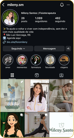 Mileny - começou do zero comigo, recém formada sem direção nenhuma sobre a carreira dela, criamos um plano de carreira para ela, aonde passou ter mais clareza, organização e começou a divulgar o trabalho dela.